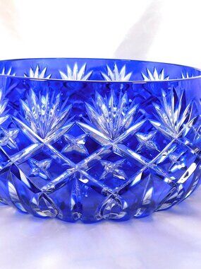 Large Signed Blue Cut to Clear Bowl # 25182